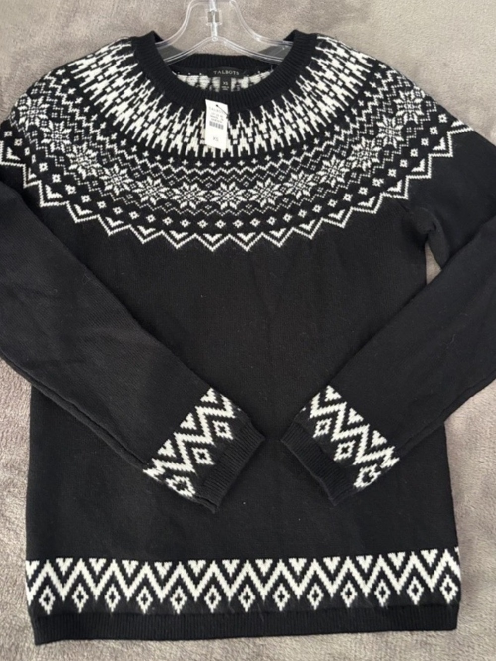 TALBOTS Black Crewneck
Spirited Fair Isle Sweater SZ: MP NWOT - Picture 2 of 6
